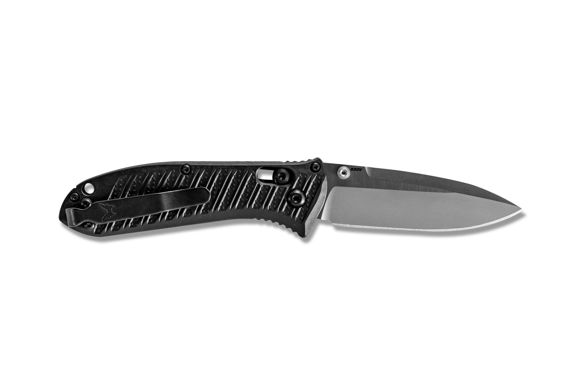 Benchmade 575-1 Mini Presidio II  showing 4.34 inch profile with black CF-Elite handle and deep-carry pocket clip — ClassicBlades