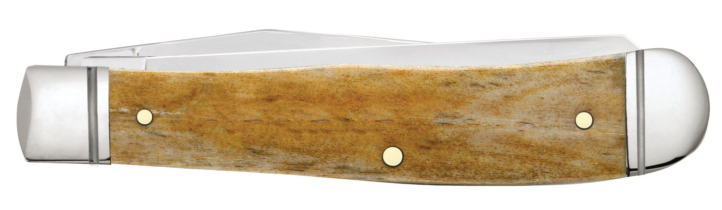 Case 58182 Smooth Antique Bone Trapper handle detail showing natural wheat-to-light-brown bone tones and scored bolsters — ClassicBlades