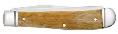 Case 58182 Smooth Antique Bone Trapper handle detail showing natural wheat-to-light-brown bone tones and scored bolsters — ClassicBlades