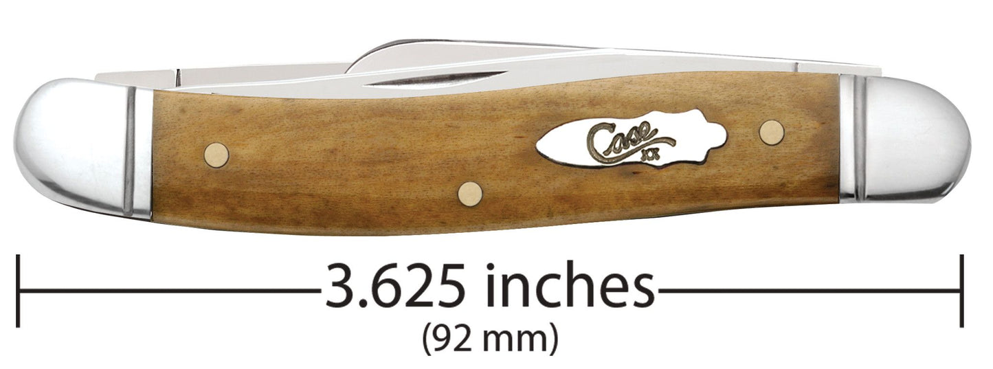 Case 58185 Smooth Antique Bone Stockman closed showing 3.63 inch profile with nickel silver Case inlay shield — ClassicBlades