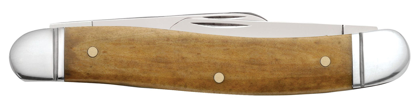 Case 58185 Smooth Antique Bone Stockman handle detail showing natural wheat-to-light-brown bone tones and polished bolsters — ClassicBlades