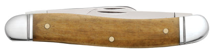Case 58185 Smooth Antique Bone Stockman handle detail showing natural wheat-to-light-brown bone tones and polished bolsters — ClassicBlades
