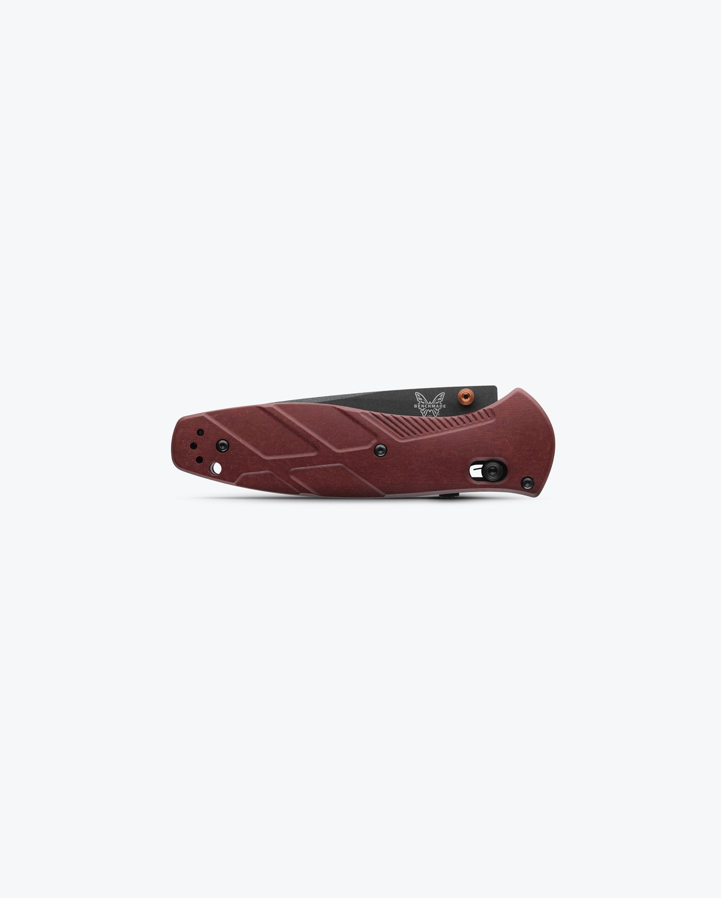 Benchmade 581BK-04 Barrage closed showing 4.875 inch profile with Redstone Richlite handle and burnt copper pocket clip — ClassicBlades