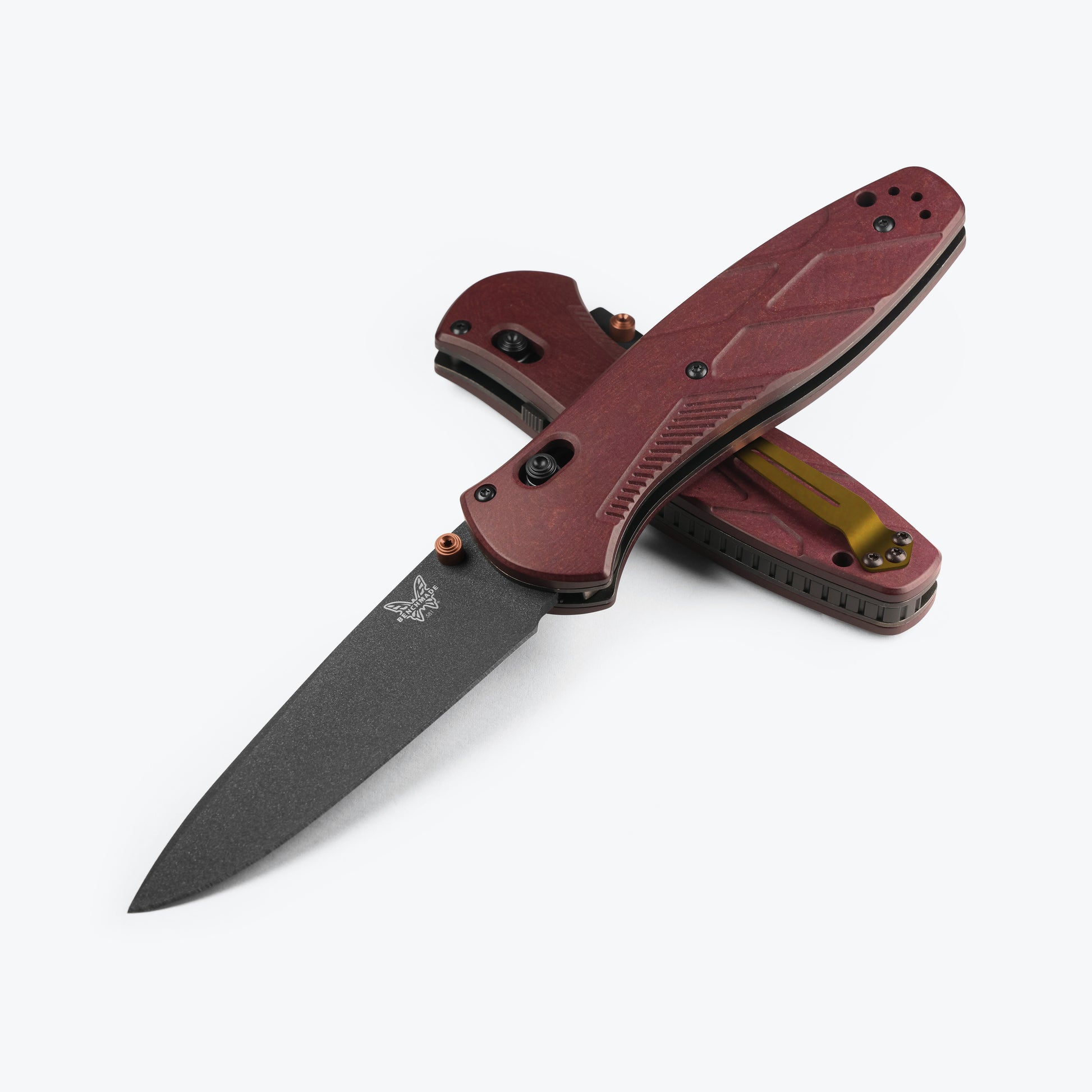 Benchmade 581BK-04 Barrage AXIS-Assist folding knife with Redstone Richlite handle and burnt copper accents — ClassicBlades
