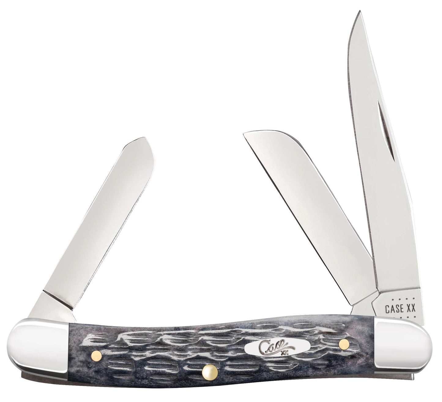 Case 58413 Pocket Worn Gray Bone Medium Stockman pocket knife with Crandall jigged gray bone handle and nickel silver bolsters — ClassicBlades