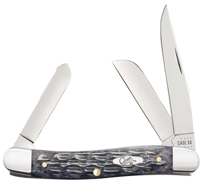 Case 58413 Pocket Worn Gray Bone Medium Stockman pocket knife with Crandall jigged gray bone handle and nickel silver bolsters — ClassicBlades