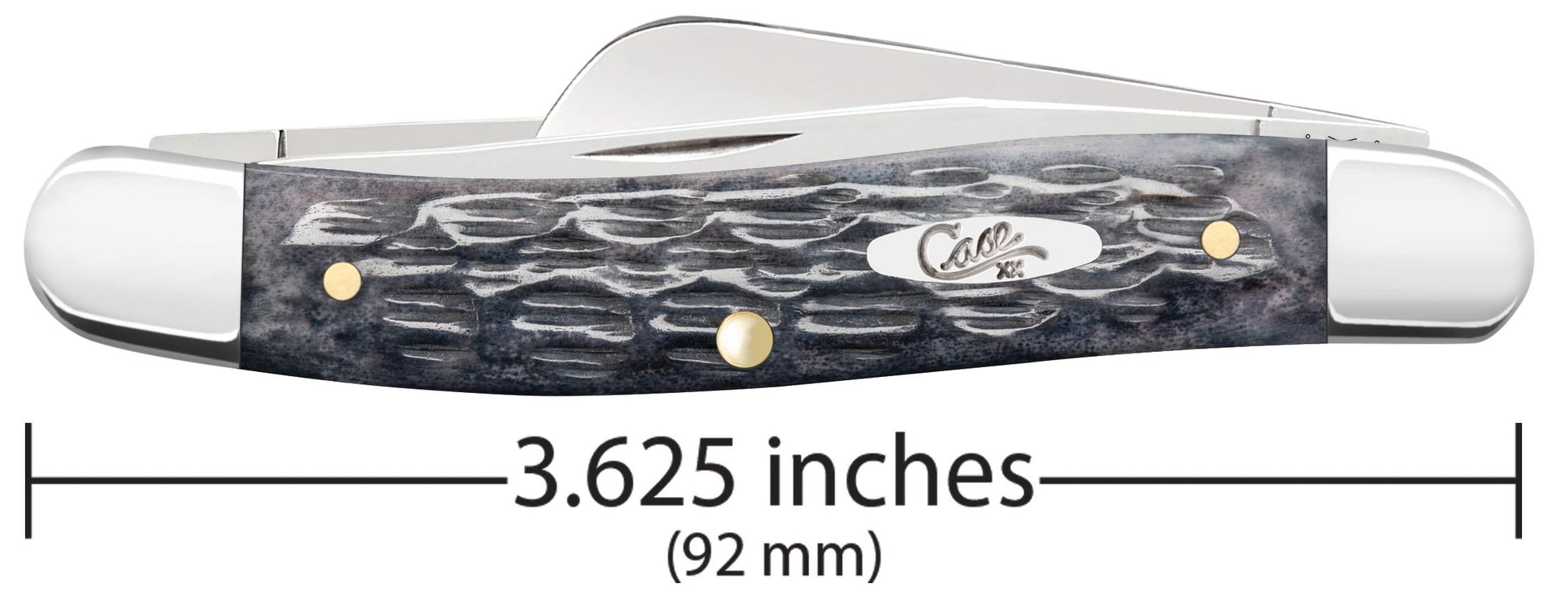 Case 58413 Pocket Worn Gray Bone Stockman closed showing 3.63 inch profile with oval nickel silver Case script shield — ClassicBlades