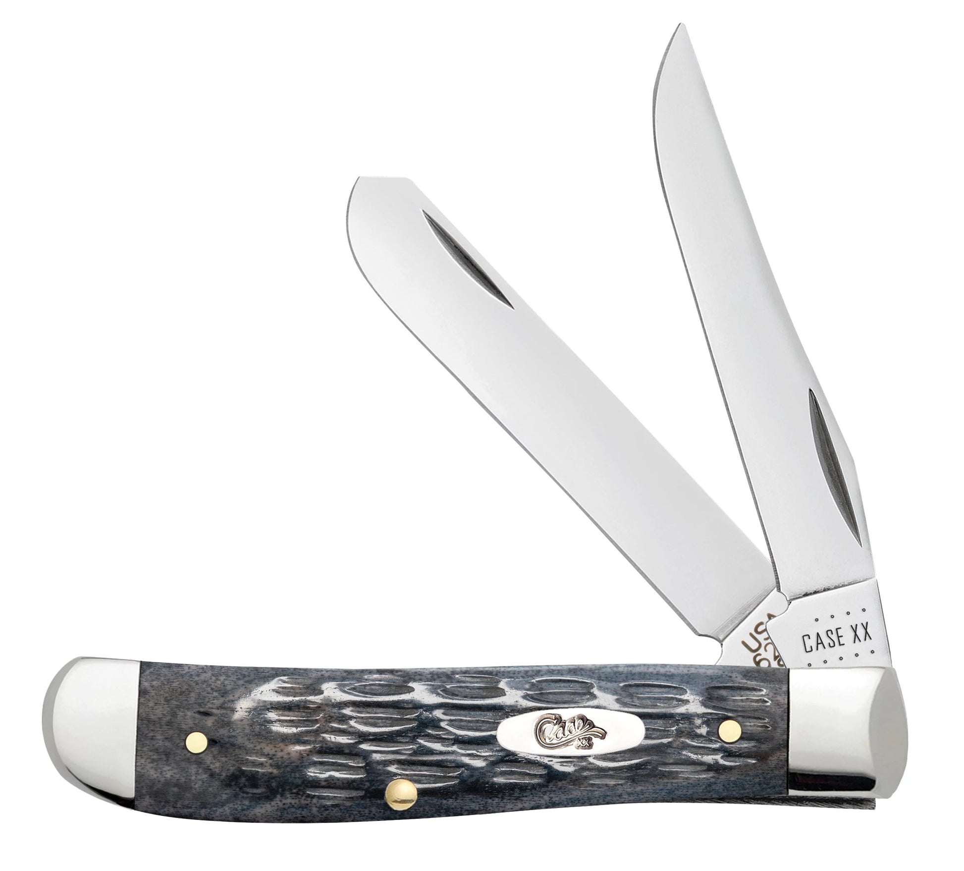 Case 58414 Pocket Worn Gray Bone Mini Trapper pocket knife with Crandall jigged gray bone handle and nickel silver bolsters — ClassicBlades
