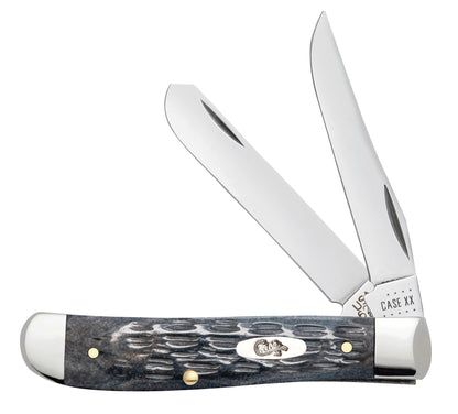 Case 58414 Pocket Worn Gray Bone Mini Trapper pocket knife with Crandall jigged gray bone handle and nickel silver bolsters — ClassicBlades