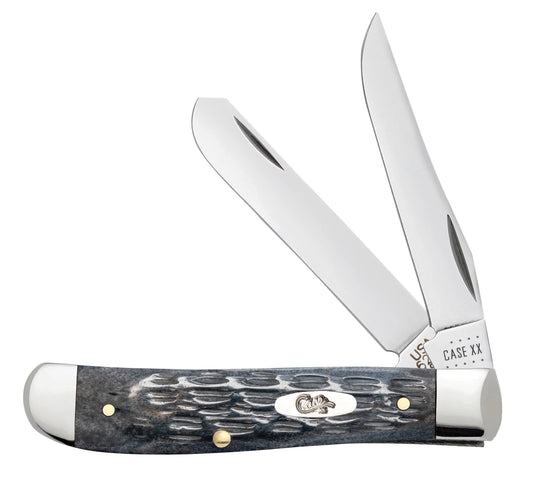 Case 58414 Pocket Worn Gray Bone Mini Trapper pocket knife with Crandall jigged gray bone handle and nickel silver bolsters — ClassicBlades