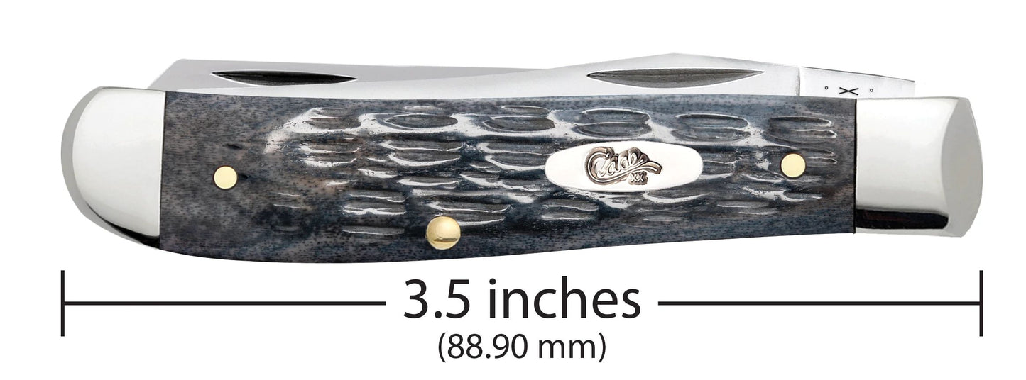 Case 58414 Pocket Worn Gray Bone Mini Trapper closed showing compact 3.50 inch profile with oval nickel silver Case script shield — ClassicBlades