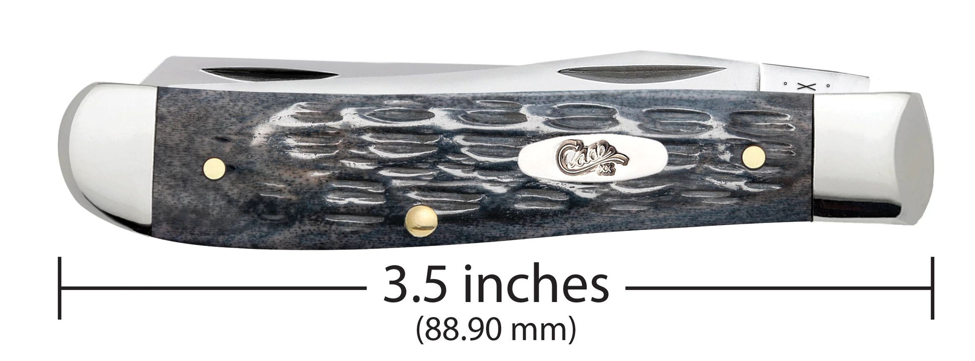 Case 58414 Pocket Worn Gray Bone Mini Trapper closed showing compact 3.50 inch profile with oval nickel silver Case script shield — ClassicBlades