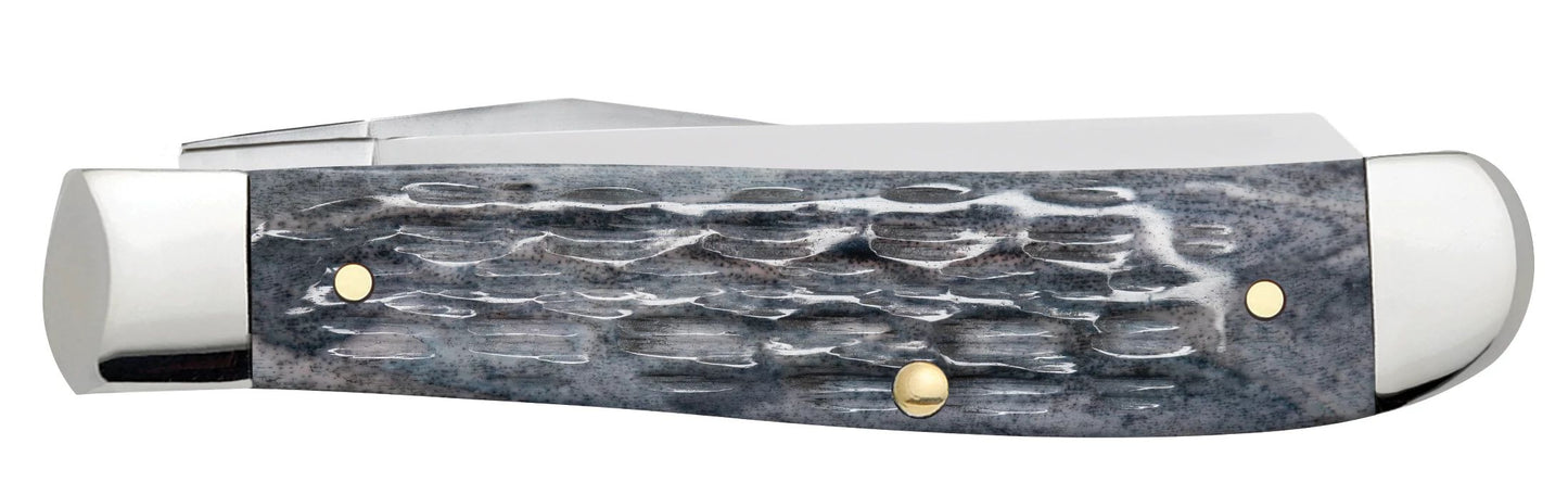 Case 58414 Pocket Worn Gray Bone Crandall jigged handle detail showing distinctive gray bone color and worn finish — ClassicBlades