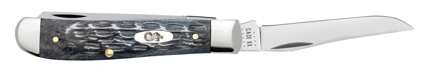 Case 58414 Pocket Worn Gray Bone Mini Trapper 2.70 inch clip blade and 2.80 inch spey Chrome Vanadium mirror polish blades — ClassicBlades
