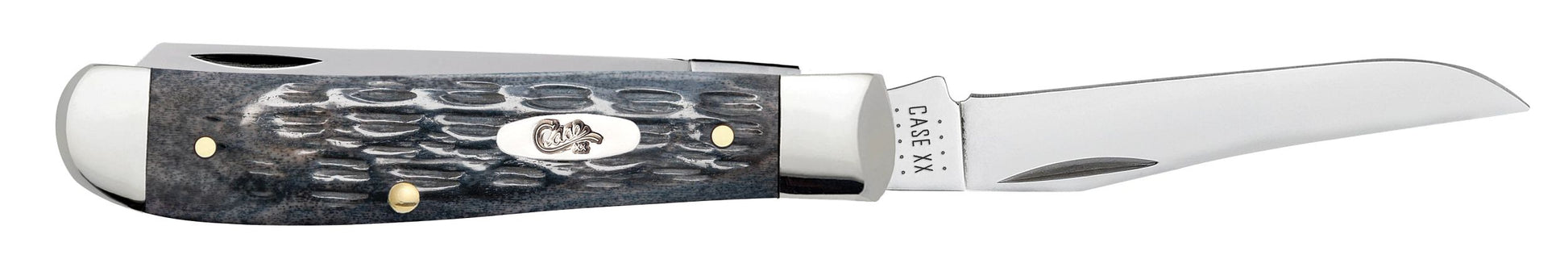Case 58414 Pocket Worn Gray Bone Mini Trapper 2.70 inch clip blade and 2.80 inch spey Chrome Vanadium mirror polish blades — ClassicBlades