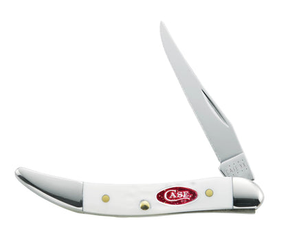 Case 60180 SparXX Small Texas Toothpick pocket knife with jigged white synthetic handle and red glimmering Case shield — ClassicBlades