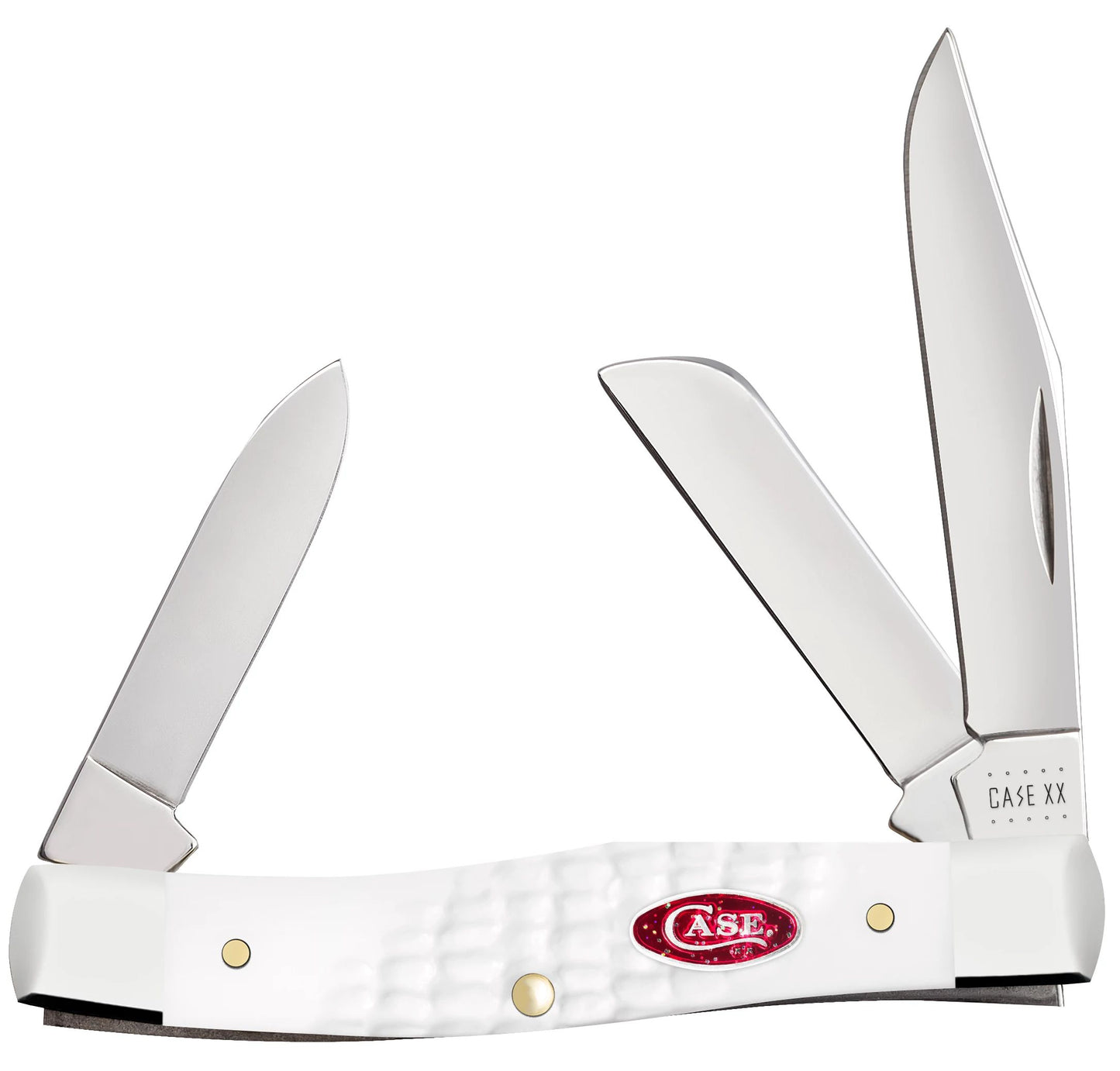Case 60184 SparXX Medium Stockman pocket knife with jigged white synthetic handle and glimmering red Case oval shield — ClassicBlades