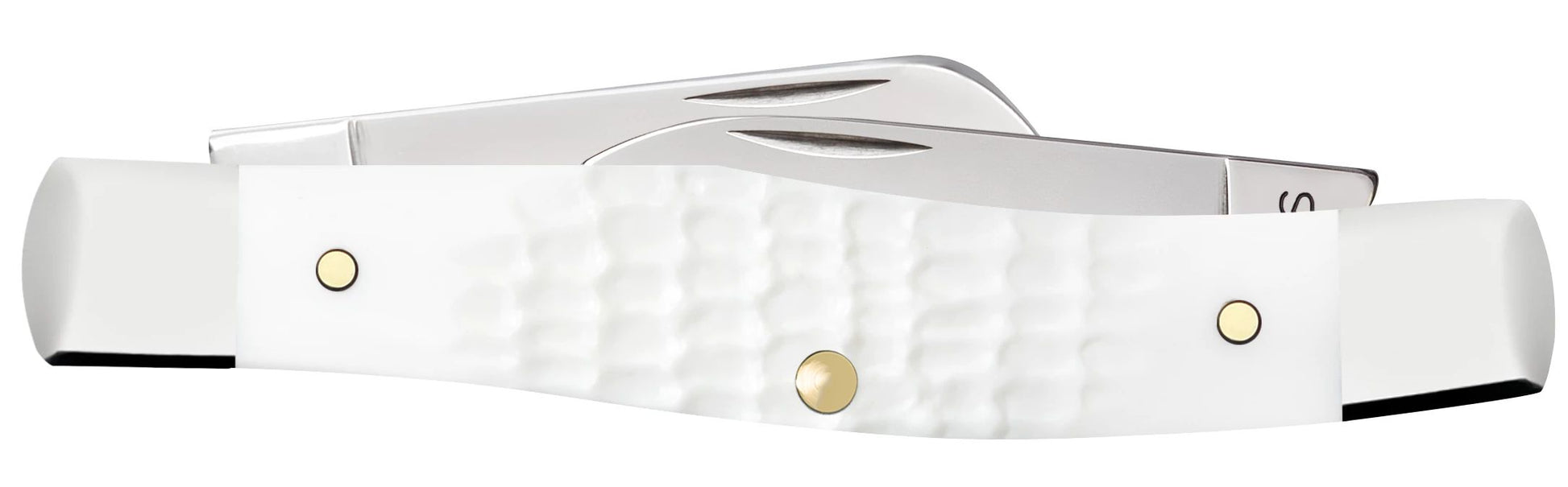 Case 60184 SparXX Medium Stockman jigged white synthetic handle detail with glimmering red Case shield and nickel silver bolsters — ClassicBlades