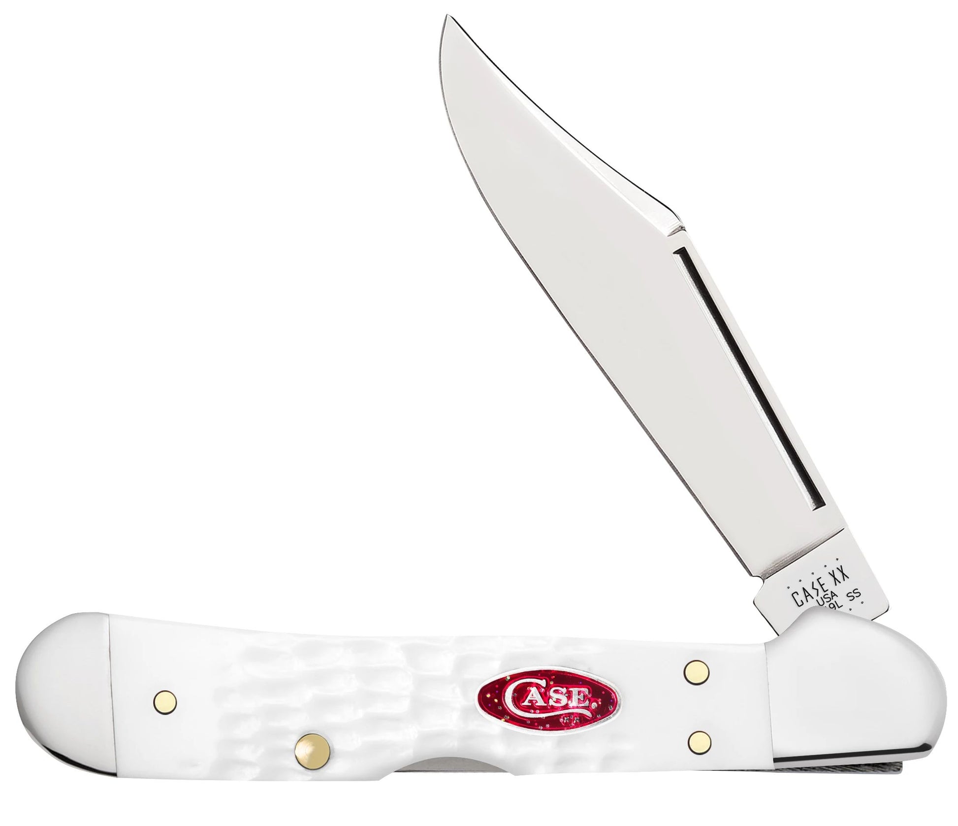 Case 60185 SparXX Mini CopperLock folding knife with jigged white synthetic handle and glimmering red Case oval shield — ClassicBlades