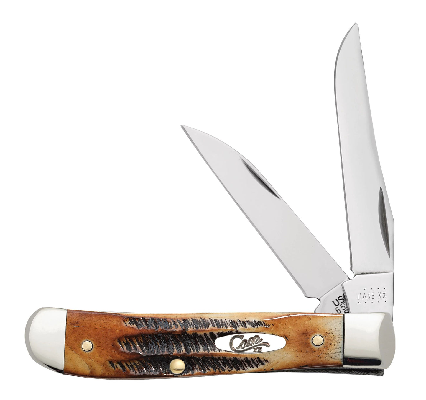 Case 65305 6.5 BoneStag Wharncliffe Mini Trapper pocket knife with hand-flamed jigged BoneStag handle and nickel silver bolsters — ClassicBlades