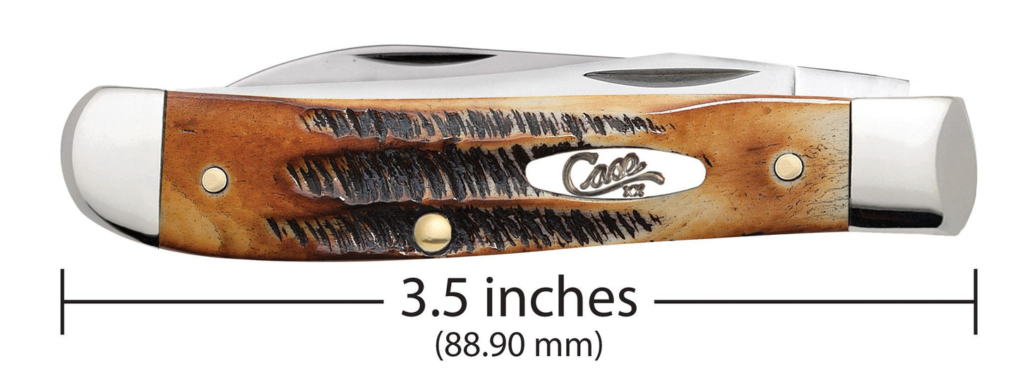 Case 65305 BoneStag Wharncliffe Mini Trapper closed showing 3.50 inch profile with oval nickel silver Case script shield — ClassicBlades