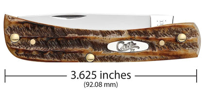 Case 65310 BoneStag Sod Buster Jr closed showing 3.625 inch profile with oval nickel silver Case script shield — ClassicBlades