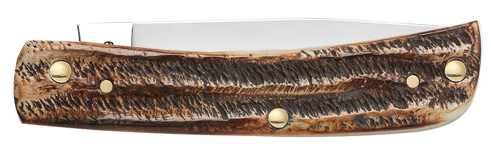 Case 65310 6.5 BoneStag handle detail showing hand-flamed honey and amber tones with stag antler jigging pattern — ClassicBlades