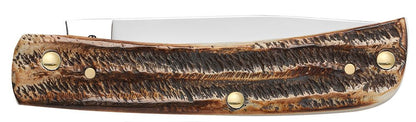 Case 65310 6.5 BoneStag handle detail showing hand-flamed honey and amber tones with stag antler jigging pattern — ClassicBlades