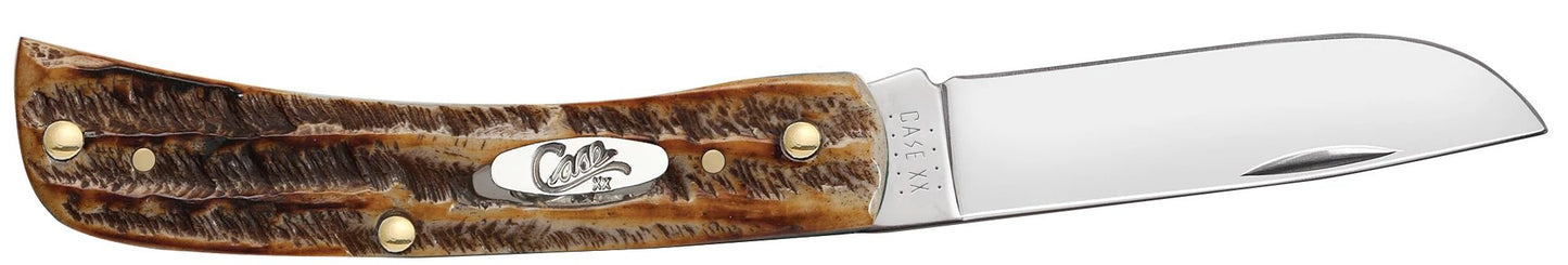 Case 65310 BoneStag Sod Buster Jr 2.80 inch Tru-Sharp stainless mirror polish skinner blade detail — ClassicBlades
