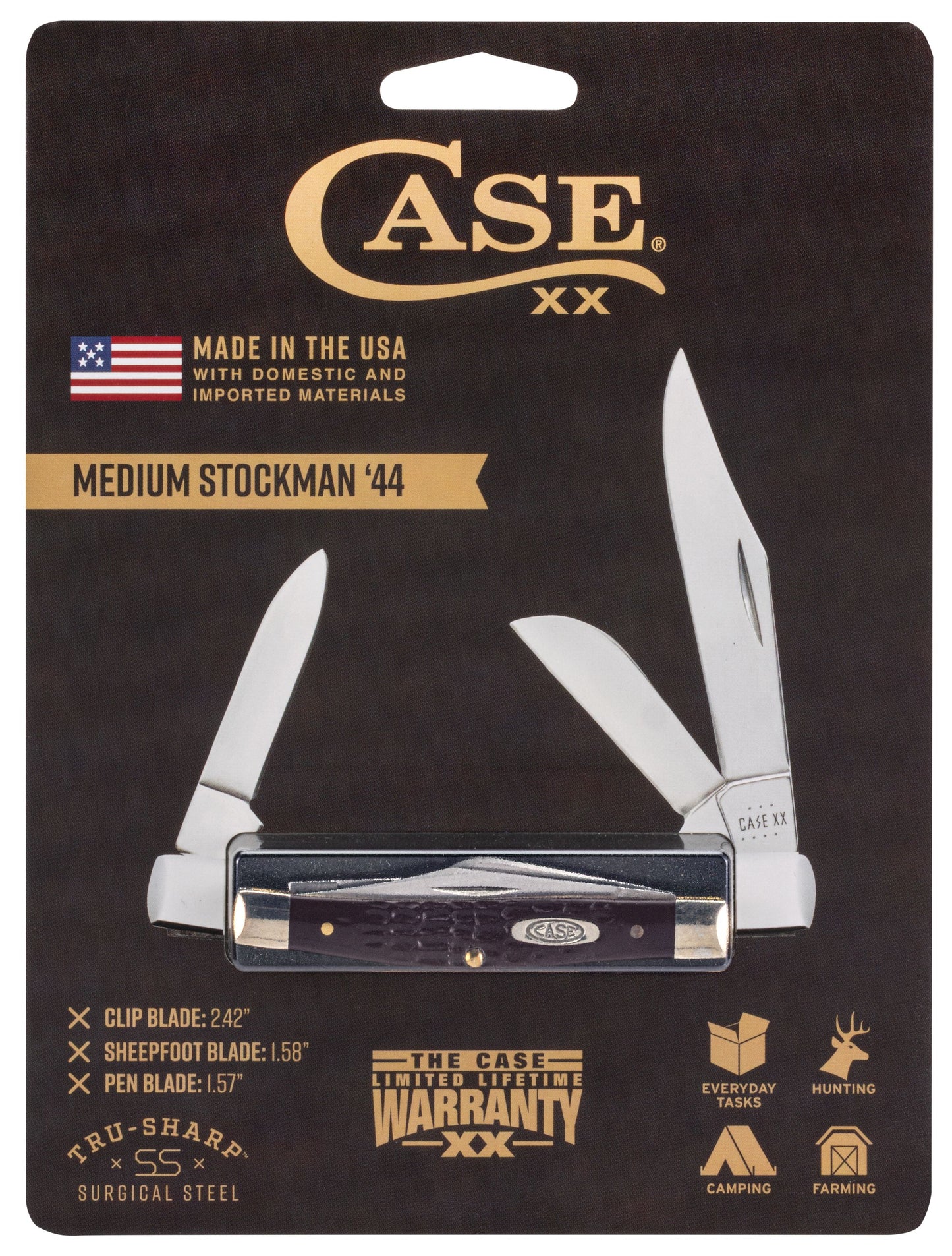 Case 00106 Medium Stockman pocket knife with jigged brown synthetic handle and nickel silver bolsters — ClassicBlades