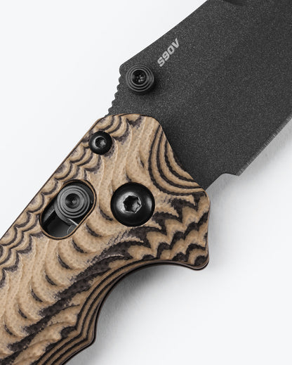 Benchmade 865BK-01 Mini Bedlam  showing three-tone layers at chamfered backspacer and AXIS Lock — ClassicBlades