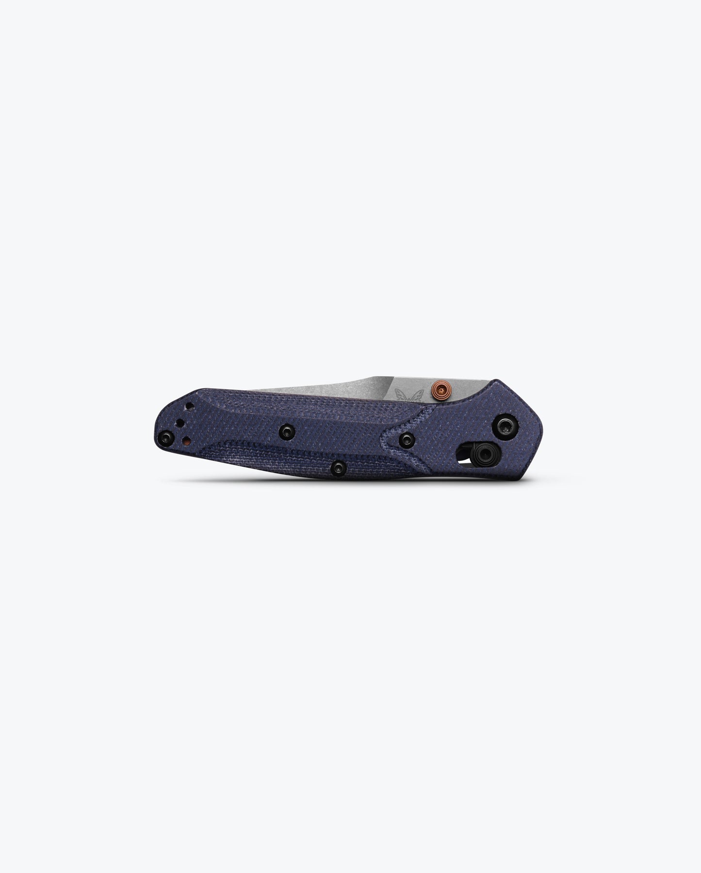 Benchmade 945-04 Mini Osborne closed showing 3.84 inch profile with denim Micarta handle and deep-carry clip — ClassicBlades