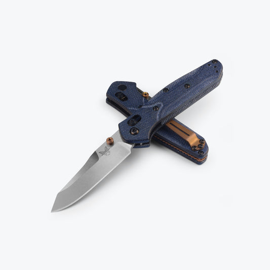 Benchmade 945-04 Mini Osborne folding knife with denim Micarta handle scales — ClassicBlades