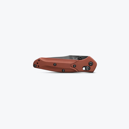 Benchmade 945BK-03 Mini Osborne closed showing 3.84 inch profile with burnt copper handle and PVD pocket clip — ClassicBlades