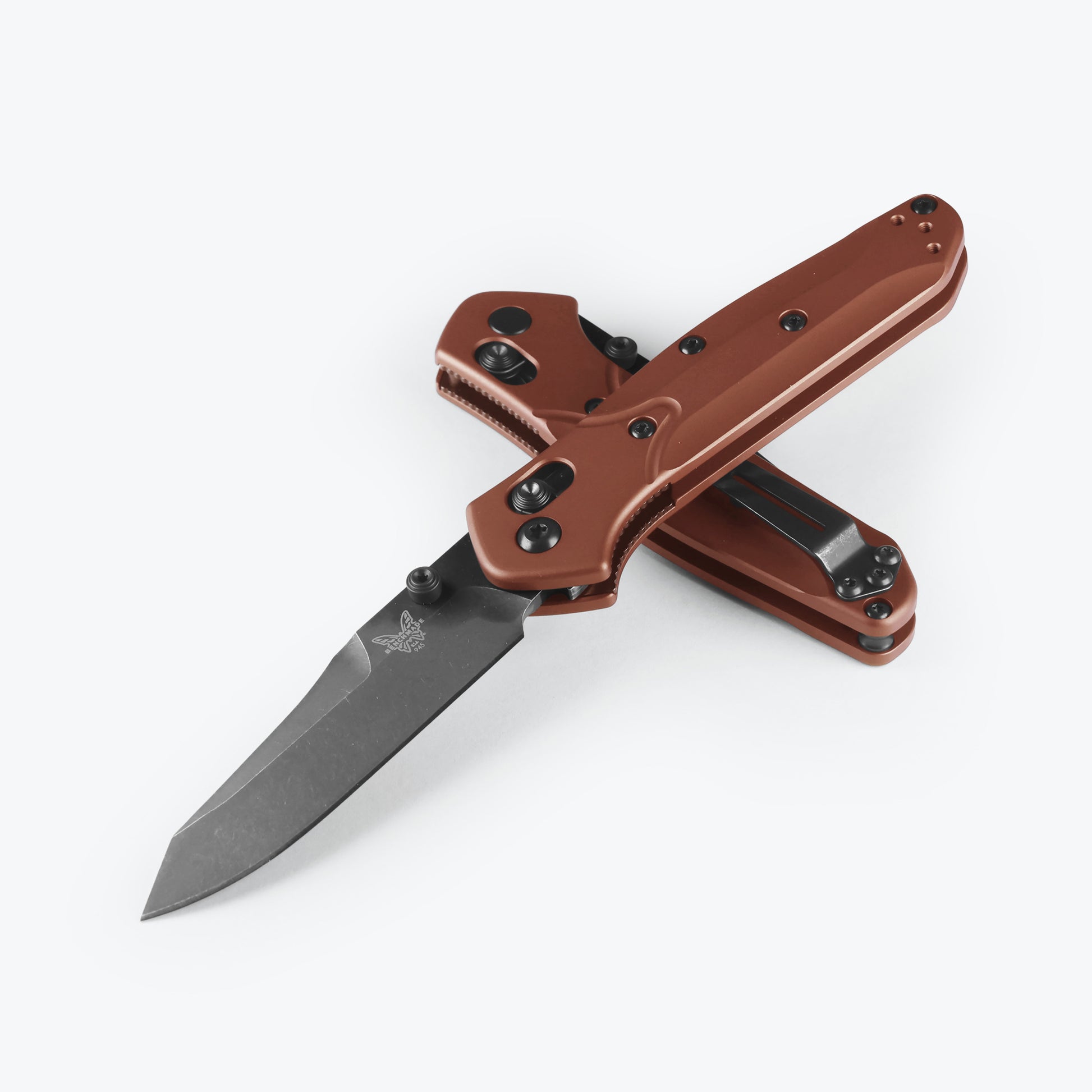 Benchmade 945BK-03 Mini Osborne folding knife with burnt copper anodized aluminum handle and black oxide hardware — ClassicBlades