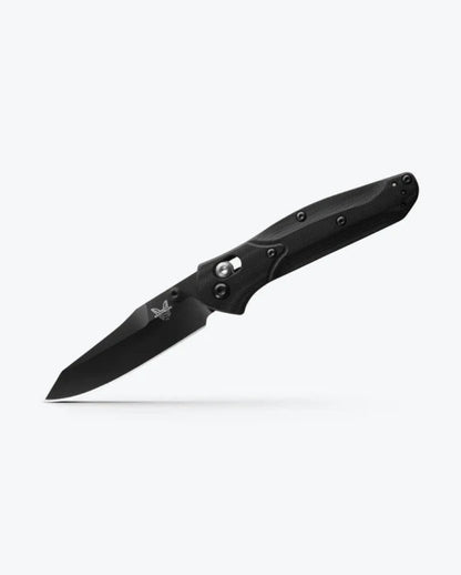 Benchmade 945BK-1 Mini Osborne folding knife with black G-10 handle and blue anodized liners — ClassicBlades