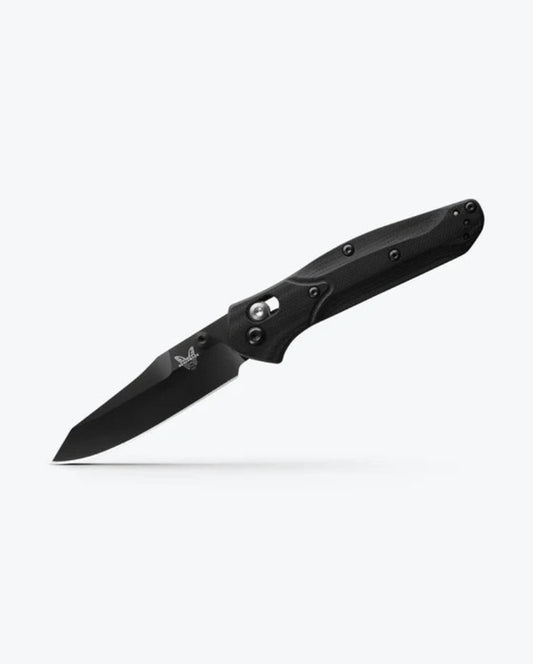 Benchmade 945BK-1 Mini Osborne folding knife with black G-10 handle and blue anodized liners — ClassicBlades