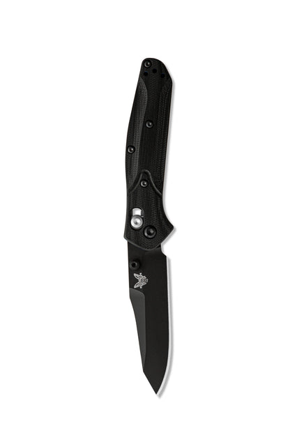 Benchmade 945BK-1 Mini Osborne 2.92 inch CPM-S30V black DLC reverse tanto blade detail — ClassicBlades