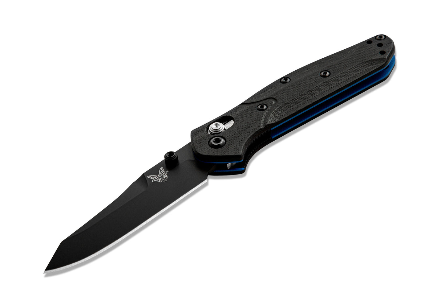 Benchmade 945BK-1 Mini Osborne closed showing 3.84 inch profile with black G-10 handle and mini split-arrow clip — ClassicBlades