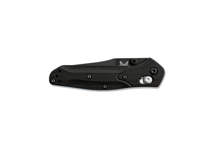 Benchmade 945BK-1 Mini Osborne closed showing 3.84 inch profile with black G-10 handle and mini split-arrow clip — ClassicBlades