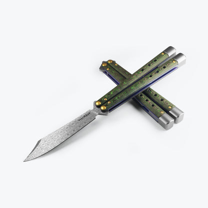 Benchmade Necron™ | Jungle Wear Green Gold Class Limited Edition Fatcarbon® Carbon Fiber Handle Damasteel® Blade