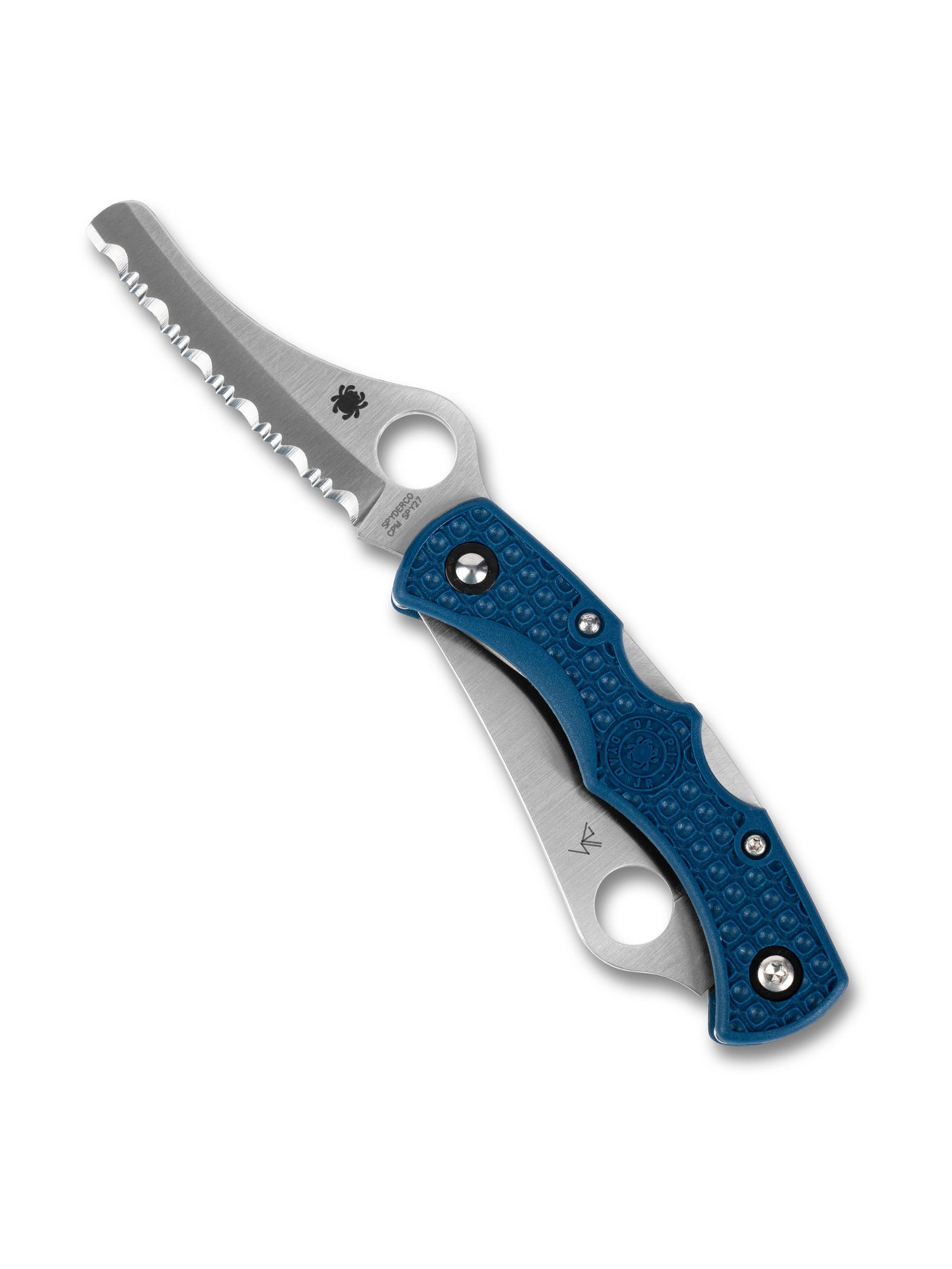 spyderco dyad jr carbon blue frn handle close up