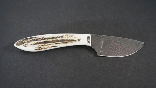 Silver Stag DCC2.0 Casper Caper Damascus fixed blade knife with genuine North American antler slab handle — ClassicBlades