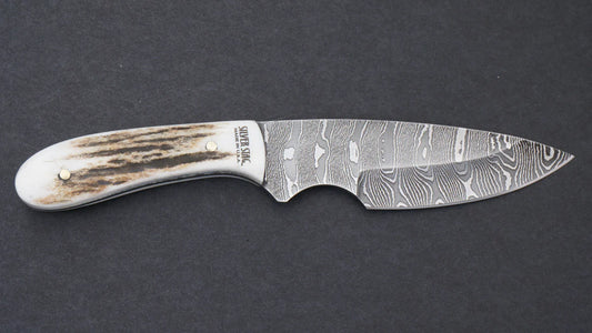 Silver Stag DFS3.1 Field Slab Damascus fixed blade knife with genuine North American antler slab handle — ClassicBlades