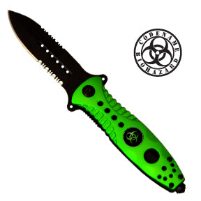 Factory X Knives - CODENAME: HAZARD Pocket Folding Stiletto Serrated (Green) KX-KB3101