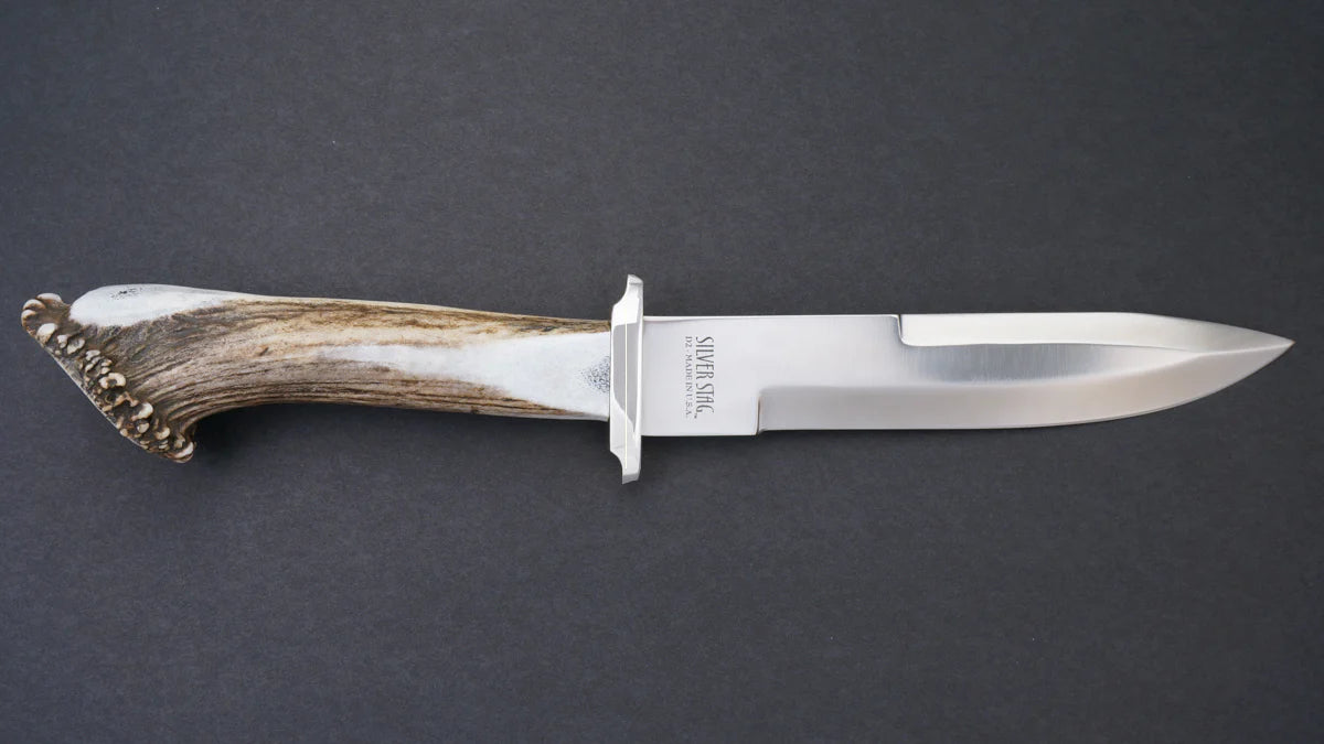 Silver Stag PB8.0 Pacific Bowie fixed blade knife with handcrafted crown antler handle — ClassicBlades