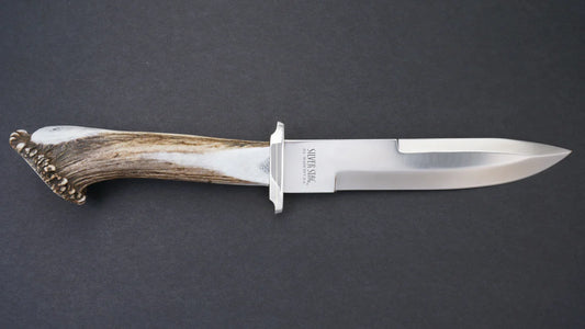 Silver Stag PB8.0 Pacific Bowie fixed blade knife with handcrafted crown antler handle — ClassicBlades