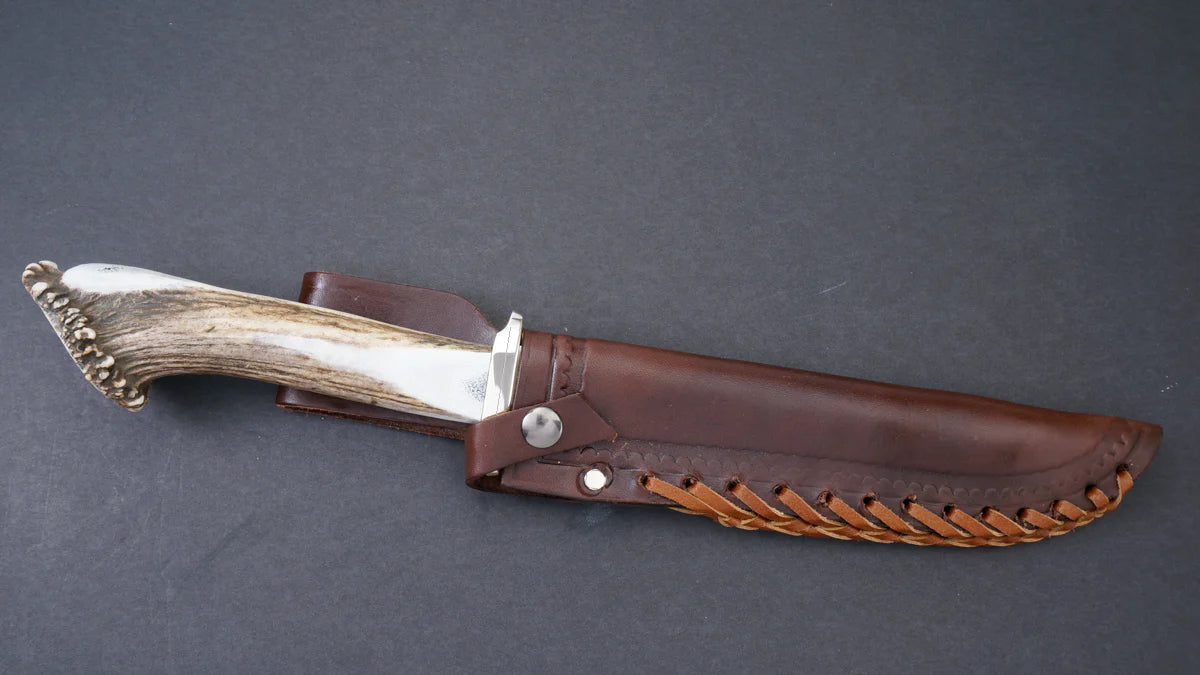 Silver Stag PB8.0 Pacific Bowie fixed blade knife with hand-laced snap leather sheath — ClassicBlades