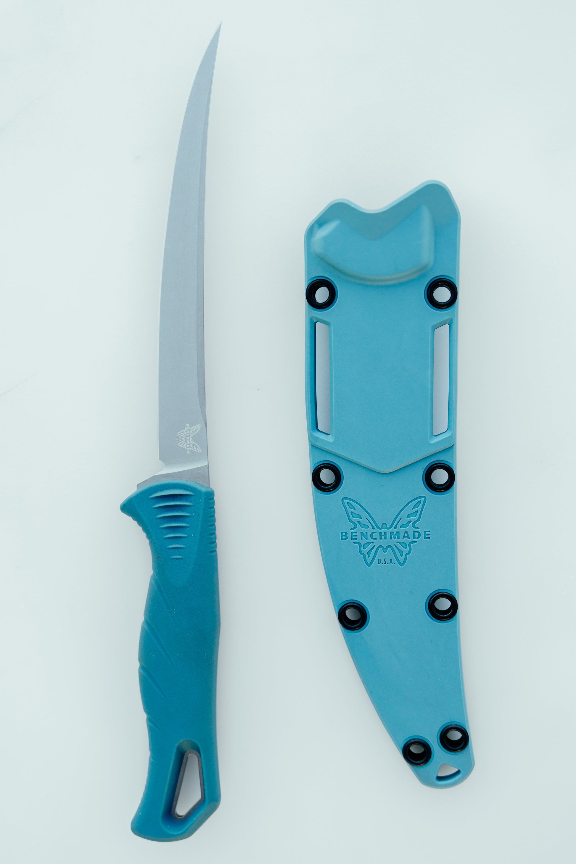 Benchmade 18030 Fishcrafter fixed blade fillet knife with depth blue Santoprene handle