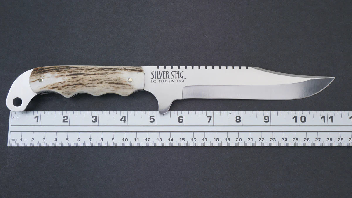 Silver Stag SK6.0 Sidekick Pro 6 inch D2 tool steel clip point blade at 62 HRC hardness detail — ClassicBlades